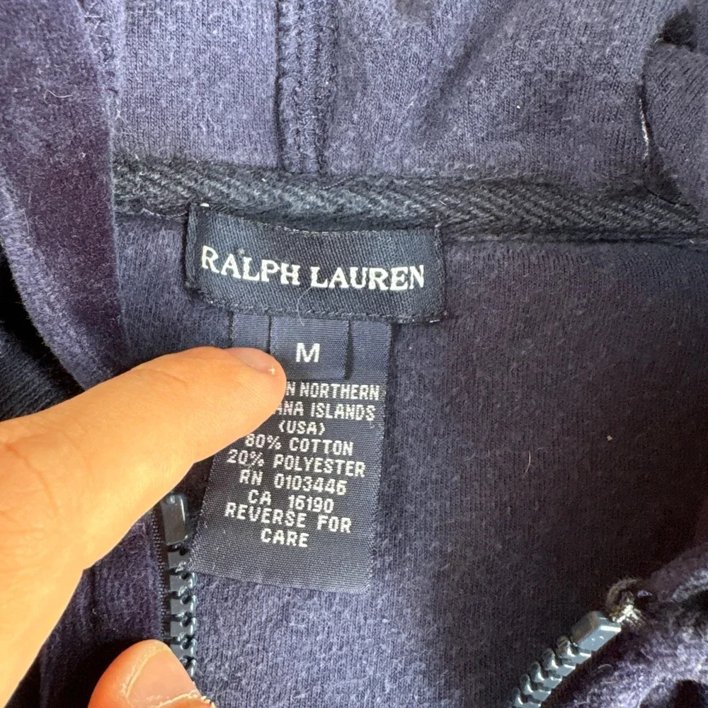 Ralph Lauren Kids Navy Blue Velour Full Zip Hoodie Jacket Size M Pony Logo 3660